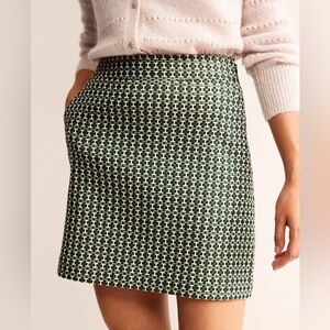 Boden NEW Women's Size US 8 A-Line Jacquard Mini Skirt Geometric Print Green